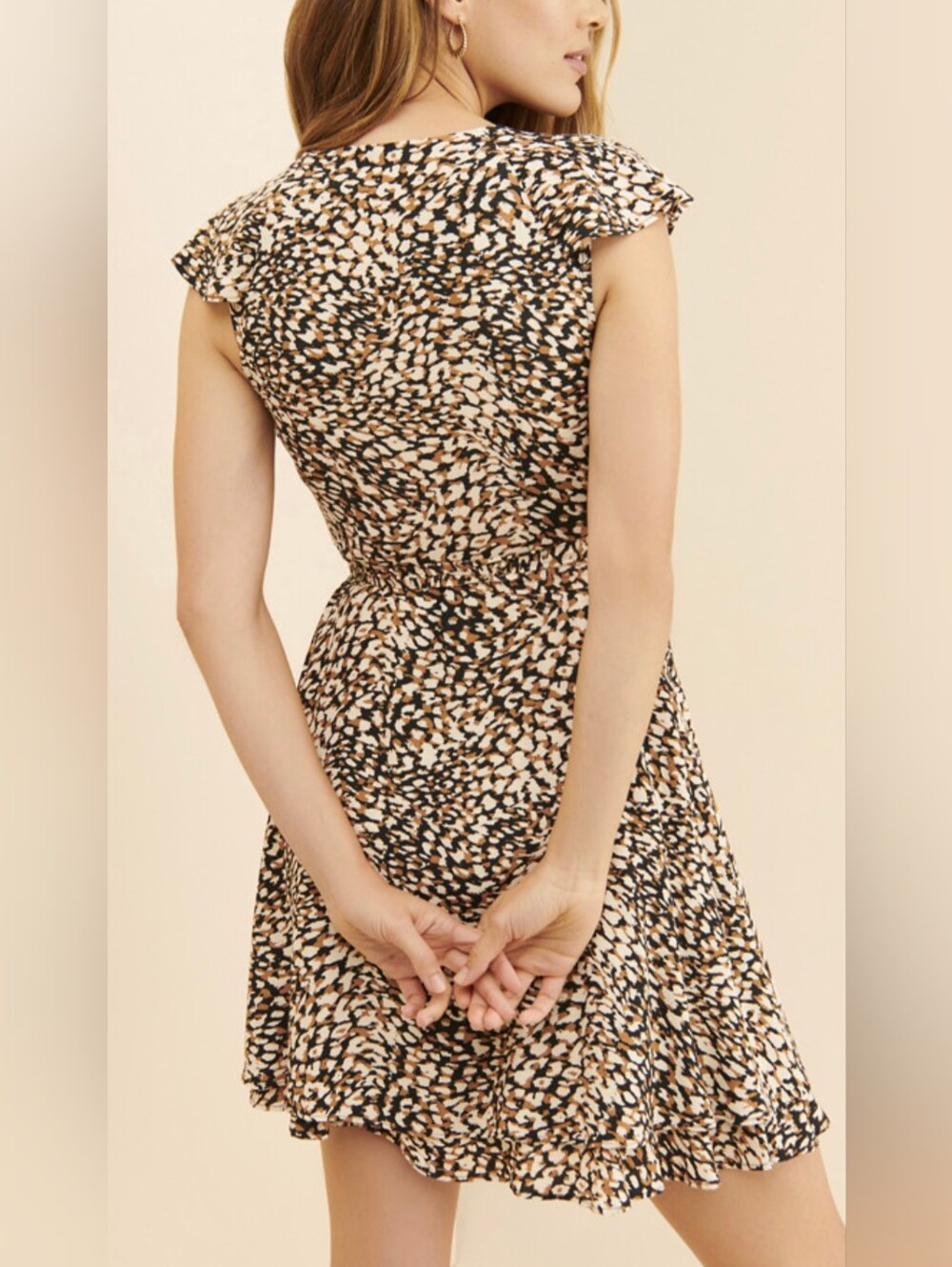 Free People French Quarter Mini Dress  True Wrap Jet Combo Abstract Animal Small - Picture 2 of 12